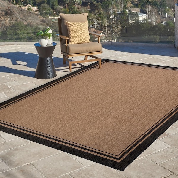 Paseo Soroa Chestnut/Black 6 ft. x 9 ft. Border Indoor/Outdoor Area Rug