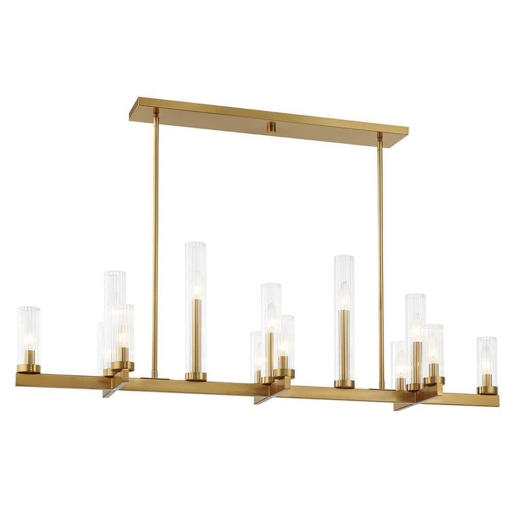 Carina 47.5 in. W x 14 in. H 13-Light Warm Brass Chandelier with Clear Ribbed Glass Shades and No Bulbs Included price history on PriceWatchPro