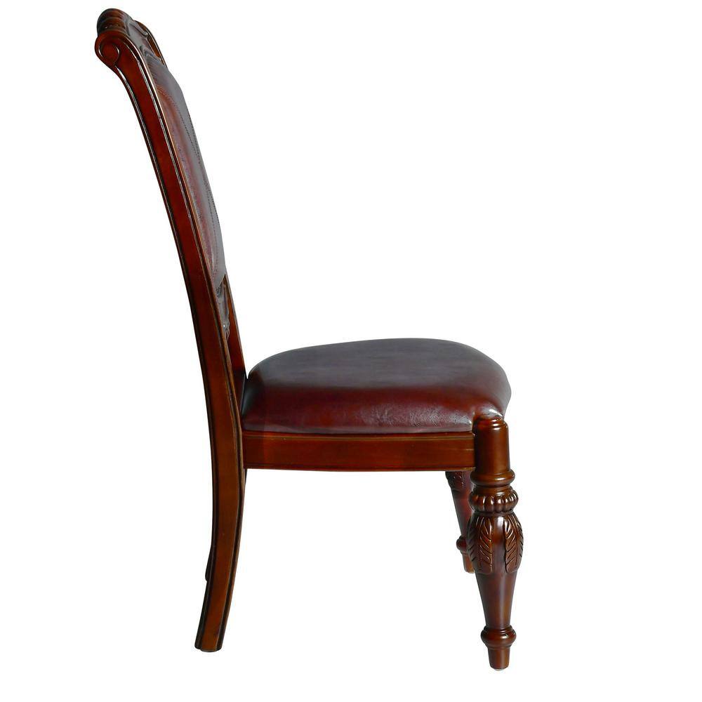 Antoinette Brown Leather Upholstered Traditional Side Chair