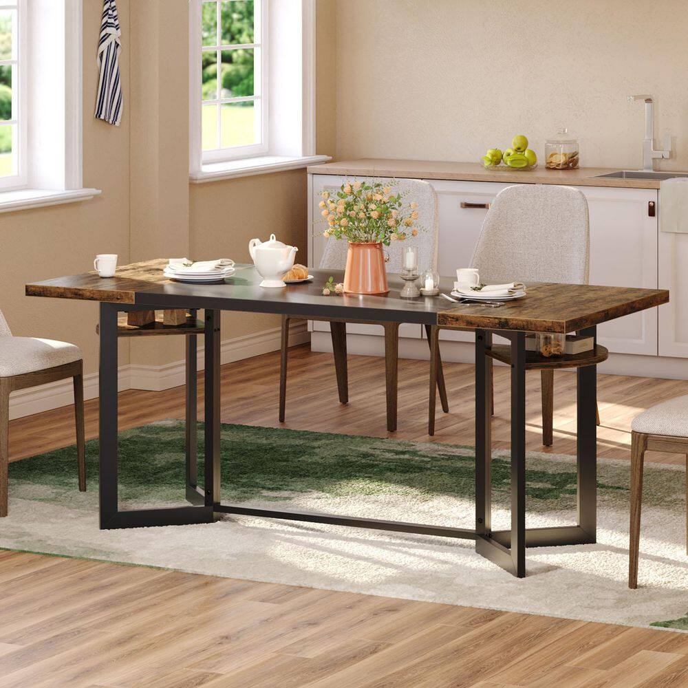 70in Rectangular Rustic Brown Computer Desk with 2 Storage Shelves, Wooden Study Writing Table for Home Office.