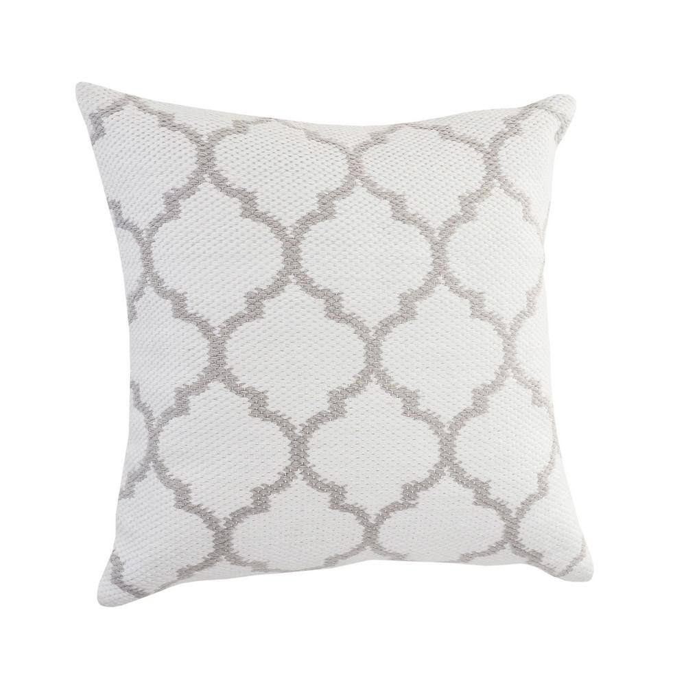 White and Taupe Gray Geometric Square Throw Pillow, 20" x 20"
