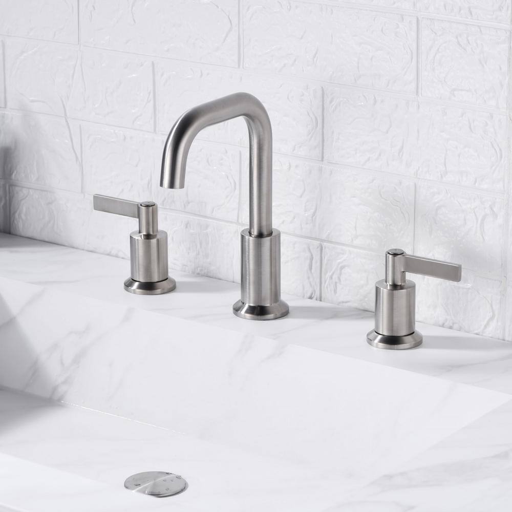Brushed Nickel Modern Widespread Bathroom Faucet with Drain Assembly
