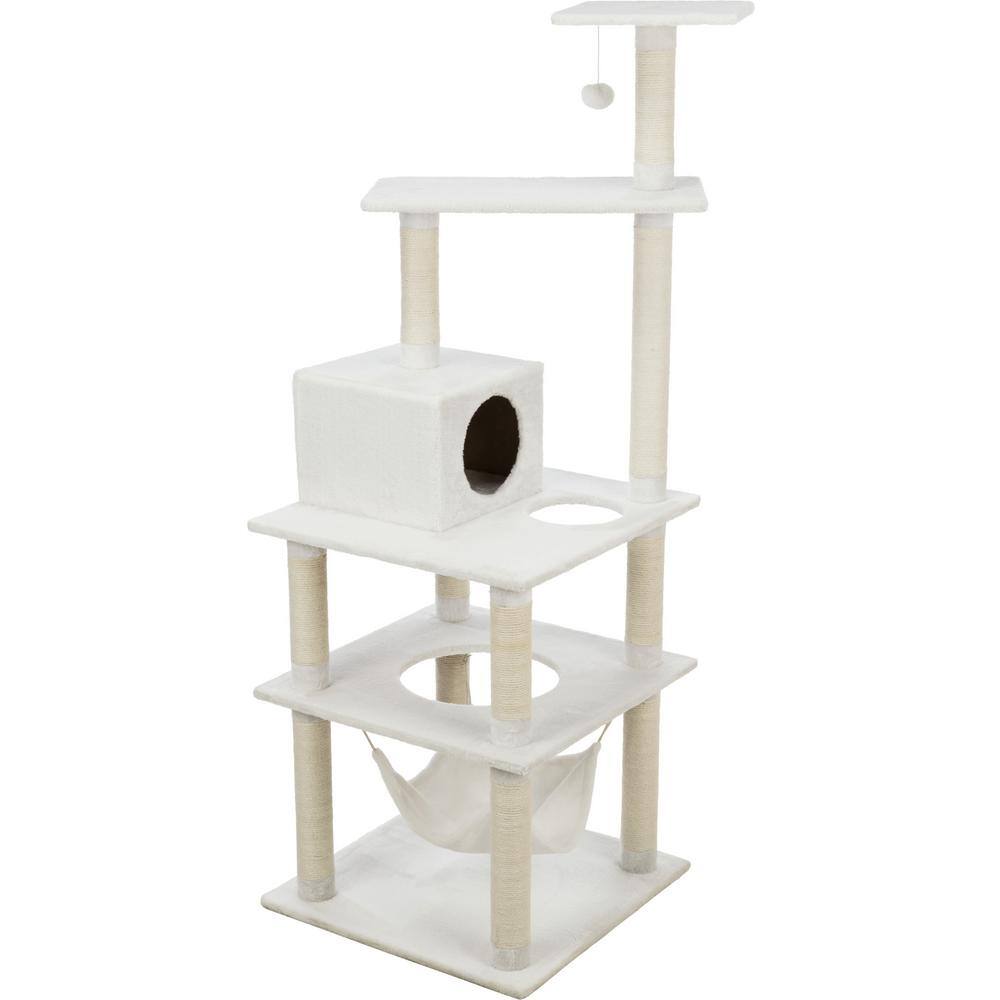 Cream Plush 4-Level Cat Tree with Sisal Scratching Posts