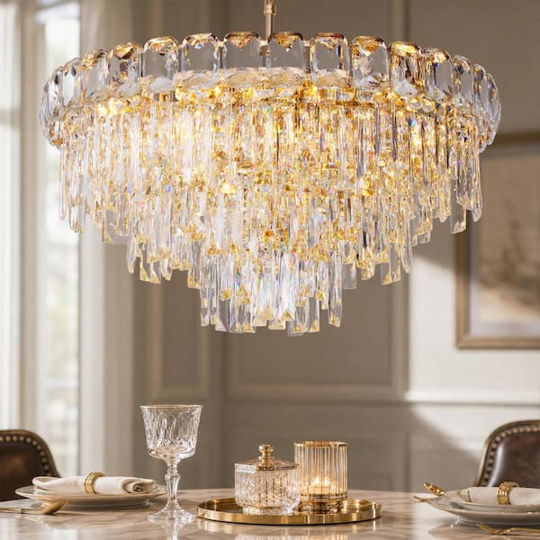 24 in. Modern Gold Crystal Chandelier with 16 Light E12 Sockets for Dining Room and Foyer