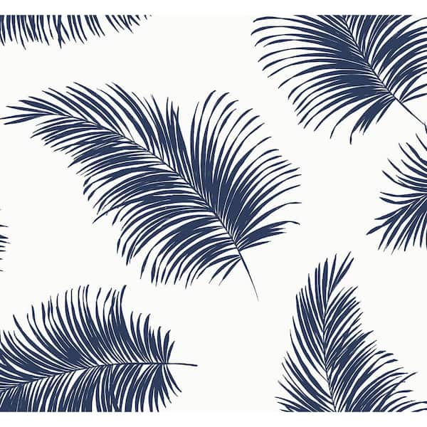 LILLIAN AUGUST Luxe Haven White and Navy Tossed Palm Peel and Stick Wallpaper (Covers 40.5 sq. ft.)