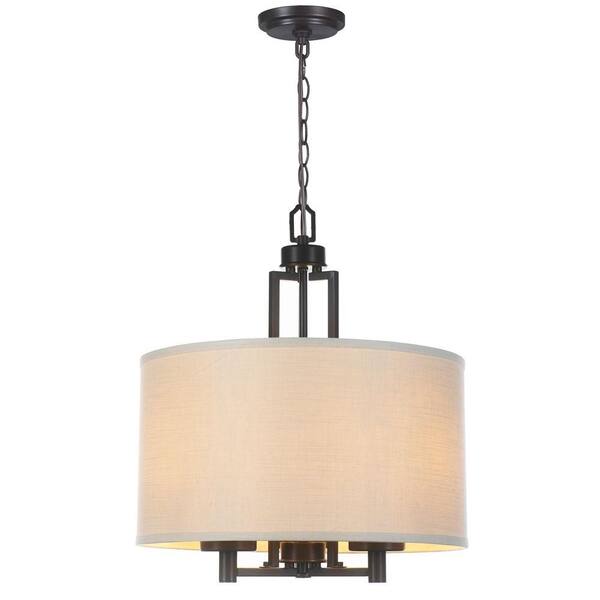 World Imports 3-Light Oil-Rubbed Bronze Pendant with Off White Linen Shade