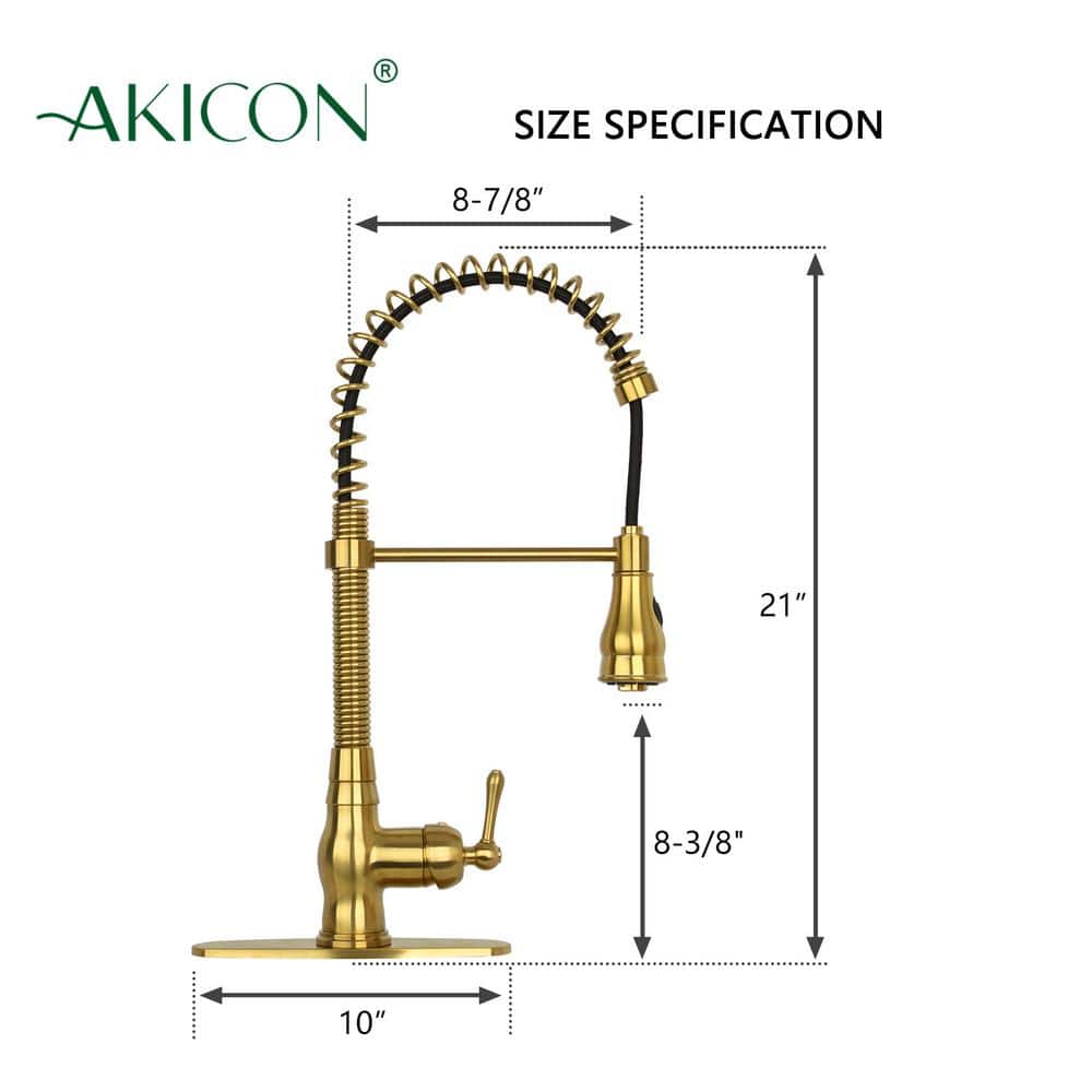 Brushed Gold Brass Double Handle Kitchen Faucet with Pull-out Spray