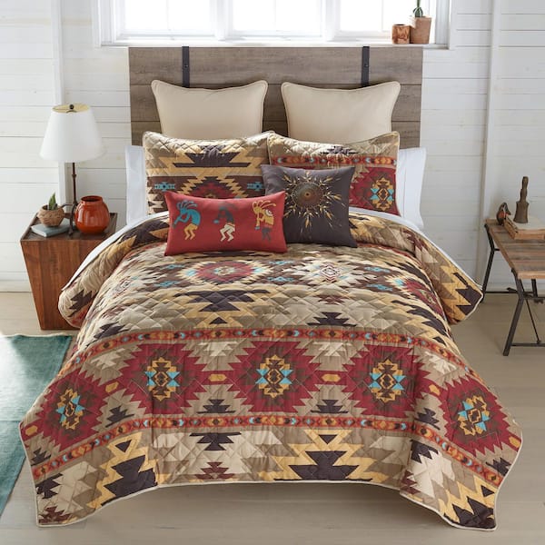 Sand Dune Taupe and Red 3-Piece Polyester Queen Quilt Set
