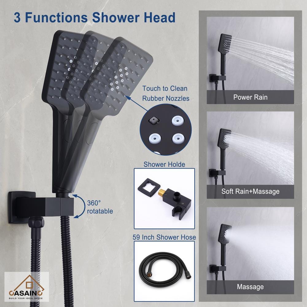 Matte Black Large Square Ceiling Mounted Dual Shower System
