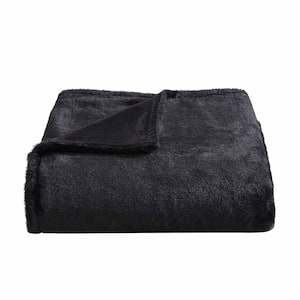 Faux Fur Solid 60 in. x 50 in. Black Microfiber Throw Blanket