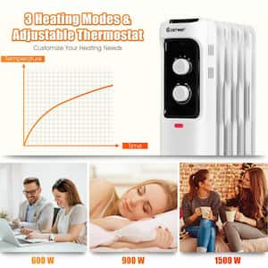 1500W Portable Low Noise Oil-Filled Radiant Space Heater with Adjustable Thermostat, 3 Heat Settings, 4 Wheel and Handle