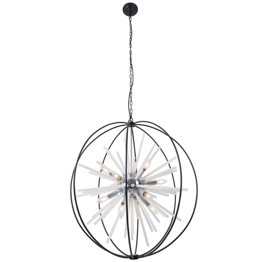 Modern 12-Light Black and Chrome Globe Glass Tubes Decoration Chandelier for Living Room Foyer with No Bulbs Included price history on PriceWatchPro