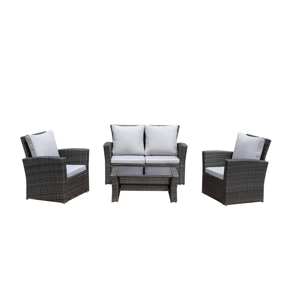 Gray Steel Frame 4-Piece Outdoor Patio Set with Cushions