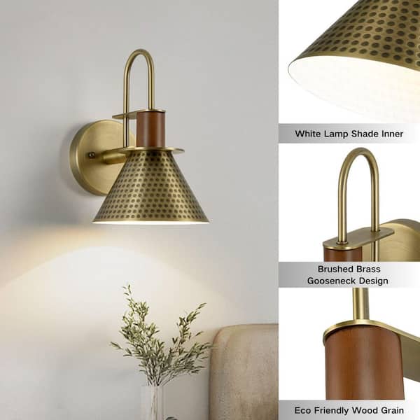 6.89 in. 1 Light Antique Bronze Industrial Wall Sconce Vanity Light Gooseneck Barn Wall Lamp with Hammered Metal Shade