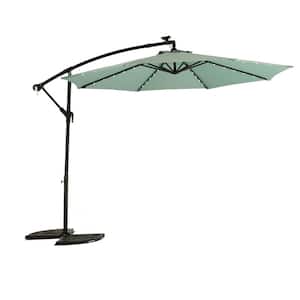 10 ft. Green Umbrella Solar Powered LED Lighted Sun Shade Market Waterproof 8 Ribs Umbrella with Crank and Cross Base
