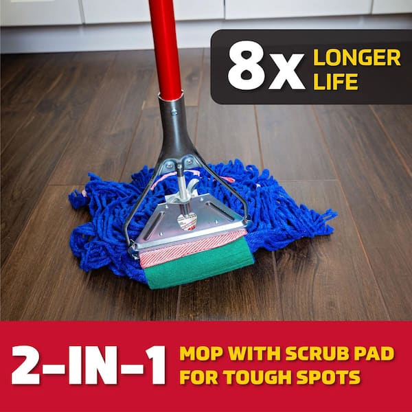 Large String Mop Blended Looped-End Wet Mop Head with Scouring Pad (Blue)