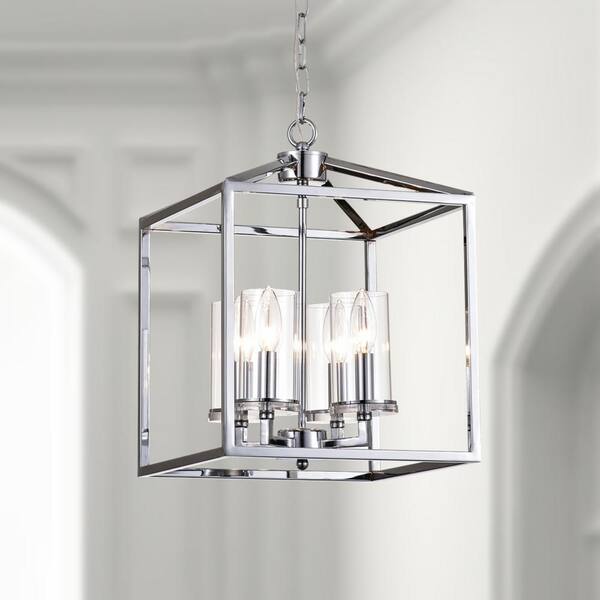 Maxax Springfield 4 - Light Chrome Lantern Square/Rectangle Chandelier with Wrought Iron Accents