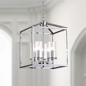 Springfield 4 - Light Chrome Lantern Square/Rectangle Chandelier with Wrought Iron Accents
