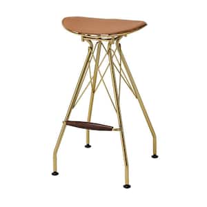 30 in. Gold Backless Metal Frame Bar Stool with Faux Leather Seat(Set of 2)