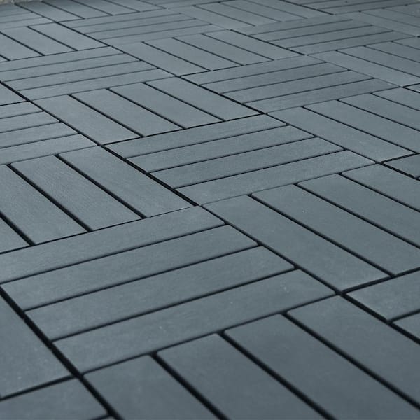 BTMWAY 1 ft. x 1 ft. All-Weather Plastic Square Interlocking Patio Deck Tiles, Outdoor Striped Pattern Flooring Tile(44-Pack)