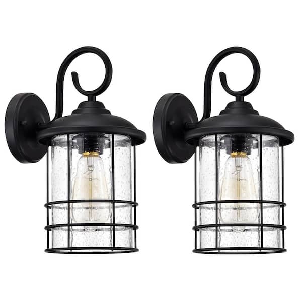 Unbranded 12.4 in. Matte Black Outdoor E26 Wall Lantern Sconce with Clear Seeded Glass Shade Weather Resistant (Set of 2)
