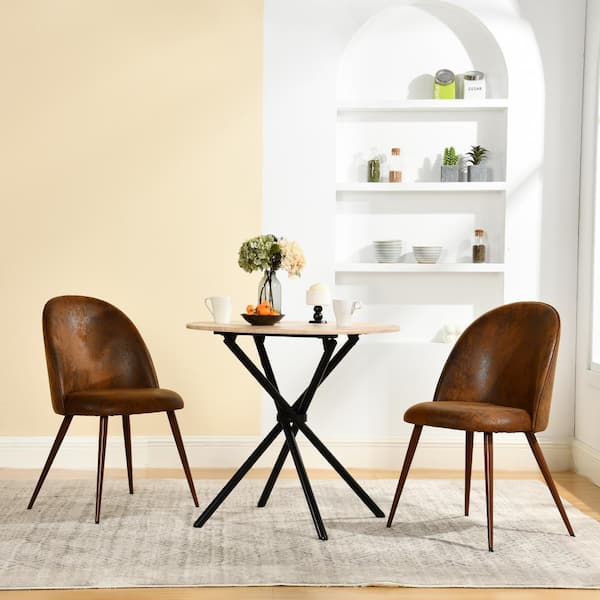 Homy Casa Zomba HB Farmhouse Faux Leather Brown Dining Side Chairs with High Back, Walnut Legs, and Easy Assembly (Set of 2)