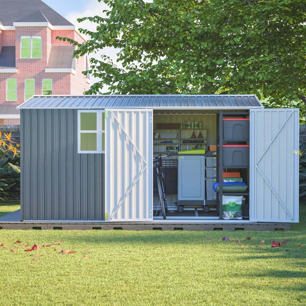 12 ft. W x 8 ft. D Outdoor Storage Shed, XL Heavy-Duty Steel Building with Window & 4 Air Vents for Backyard, Gray price history on PriceWatchPro