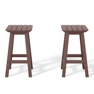 Laguna 24 in. Set of 2 HDPE Plastic All Weather Square Seat Backless Counter Height Outdoor Bar Stool in Dark Bown