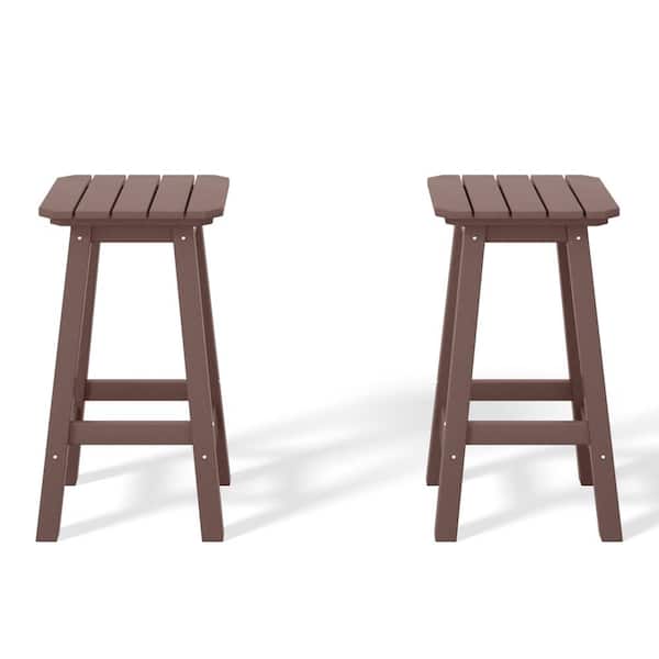 WESTIN OUTDOOR Laguna 24 in. Set of 2 HDPE Plastic All Weather Square Seat Backless Counter Height Outdoor Bar Stool in Dark Bown