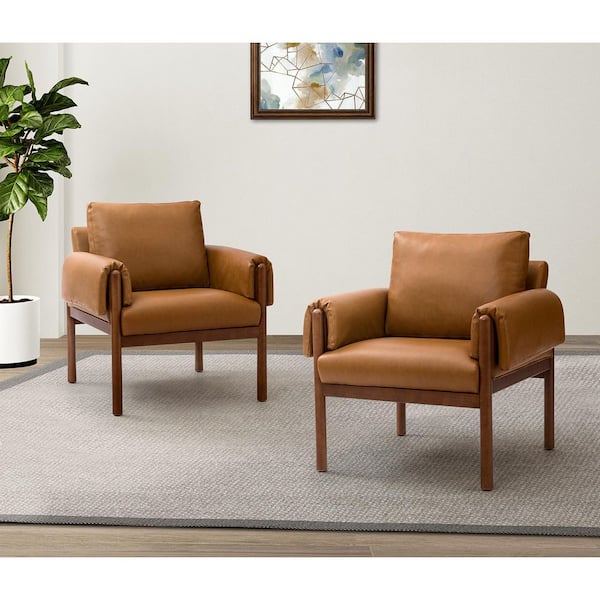 JAYDEN CREATION Adele Camel Faux Leather Arm Chair (Set of 2