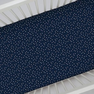 Navy with White Stars 100% Cotton Sateen Fitted Crib Sheet