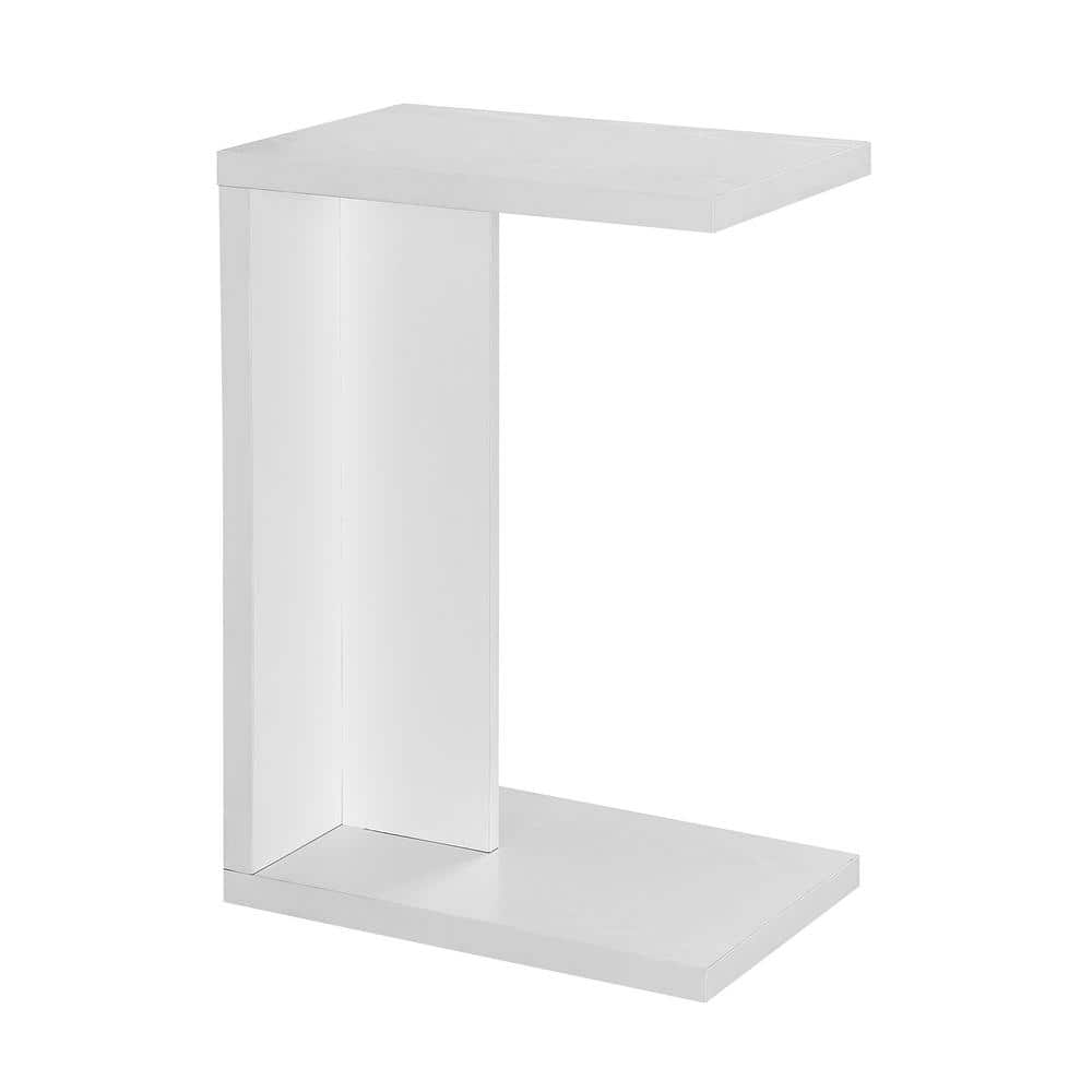 White Wood C-Shaped End Table
