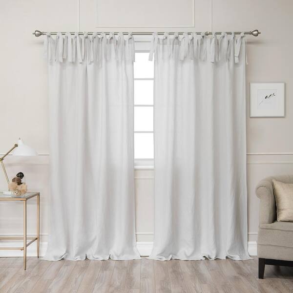 Best Home Fashion Light Grey 84 in. L Abelia Belgian Flax Linen Tie Top Curtain Panel