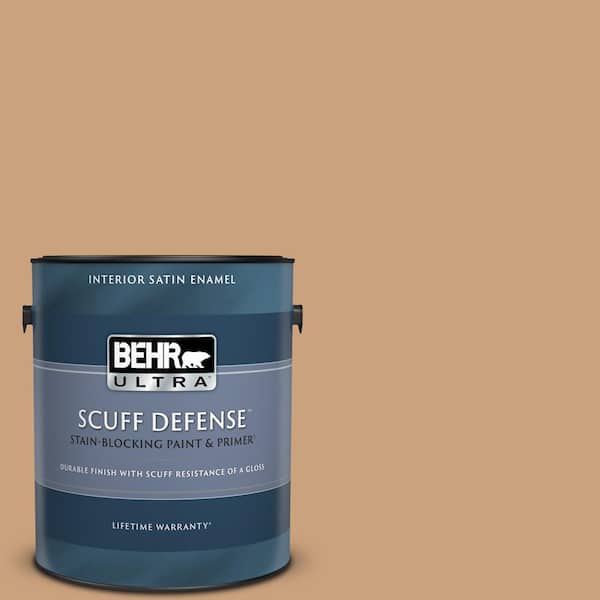 BEHR ULTRA 1 gal. #270F-4 Peanut Butter Extra Durable Satin Enamel Interior Paint & Primer