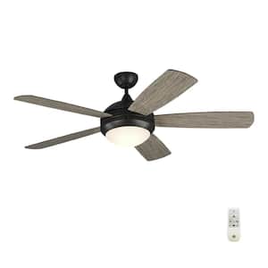 Discus Smart 52 in. Integrated LED Indoor Aged Pewter Ceiling Fan with Light Grey Weathered Oak Blades and Remote