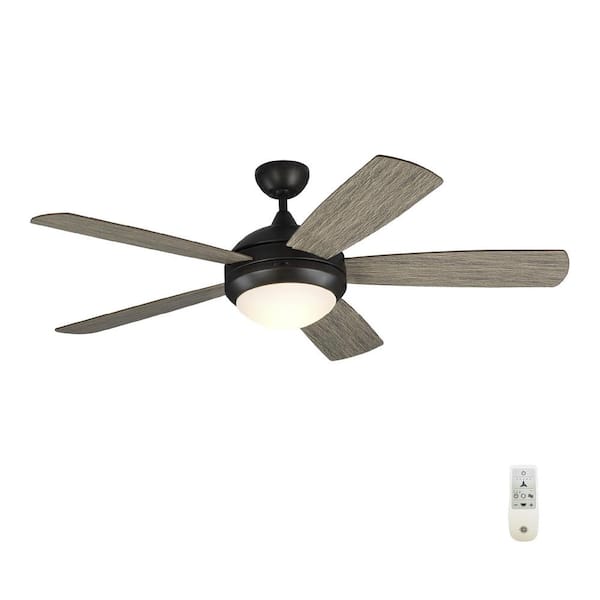 Generation Lighting Discus Smart 52 in. Integrated LED Indoor Aged Pewter Ceiling Fan with Light Grey Weathered Oak Blades and Remote