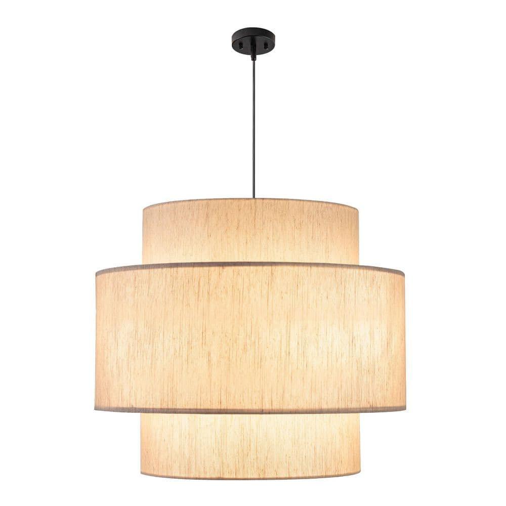 4-light White Dimmable Drum Chandelier Fabric Shade Adjustable Height Indoo