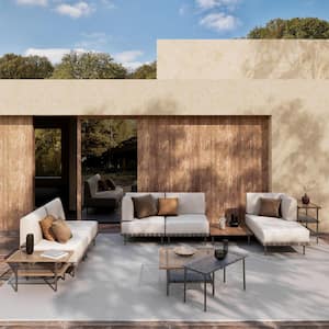 Brown 10-Piece Wicker Outdoor Sectional Set with Plush Beige Cushions