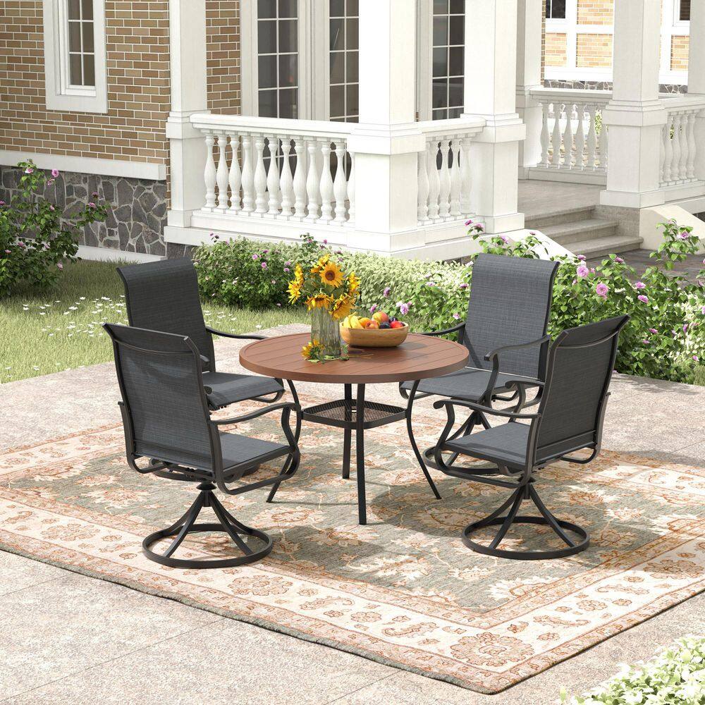 Tenleaf 5-Piece Metal Round Outdoor Dining Set with 360