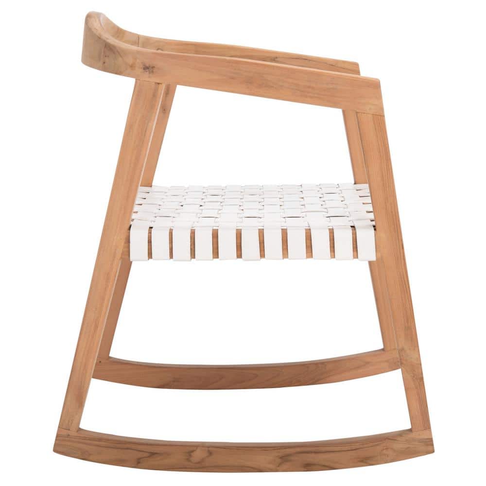 Willa Cognac Genuine Leather and Natural Teak Rocking Dining Chair