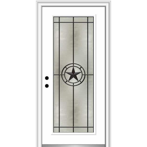 MMI DOOR Elegant Star 32 in. x 80 in. Right-Hand/Inswing Full Lite Decorative Glass Primed Fiberglass Prehung Front Door