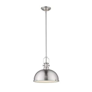 1-Light Brushed Nickel Pendant with Brushed Nckel Metal and Glass Shade