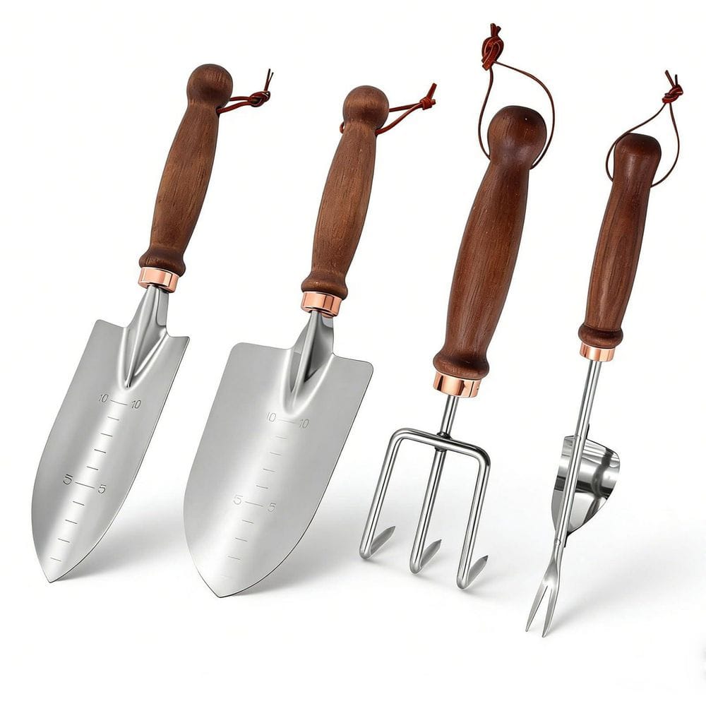 Misopily 4 Piece Garden Tool Set with Wooden Handles Shovel Rake