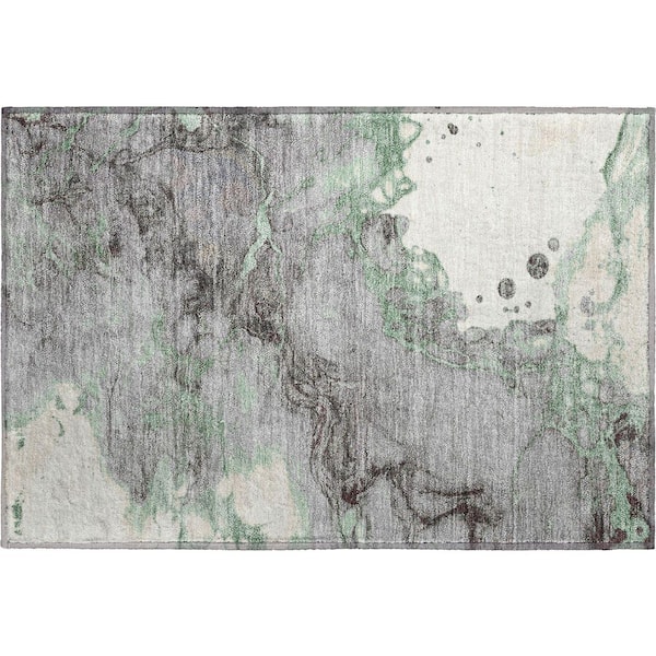 Mayfield Premium Machine Washable Abstract AMF2110 Green 2 ft. x 3 ft. Accent Rug