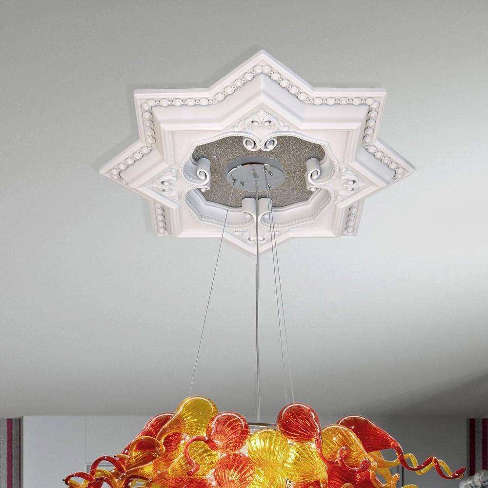 White and Silver Eight Pointed Star Ceiling Medallion 24in