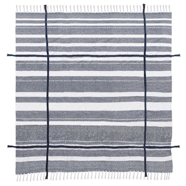 navy and white striped throw blanket