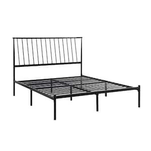 Black Metal Frame Queen Platform Bed with Tufted Headboard