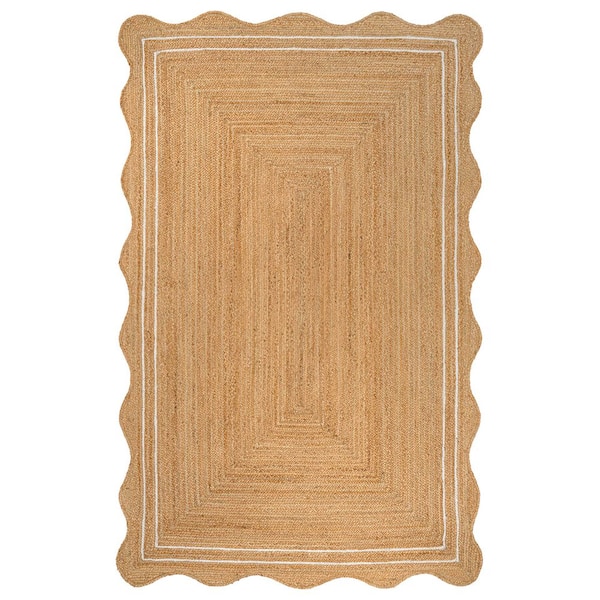 Seaside Cottage Scallop Edge Jute Natural/White 8 ft. x 10 ft. Area Rug