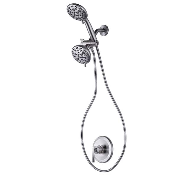 AVITAS Single Handle 7-Spray Double Shower Heads Shower Faucet 1.8 GPM with High Pressure in Brushed Nickel (Valve Included)