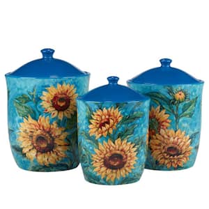 Golden Sunflowers 3-Piece Earthenware Kitchen Canisters Set